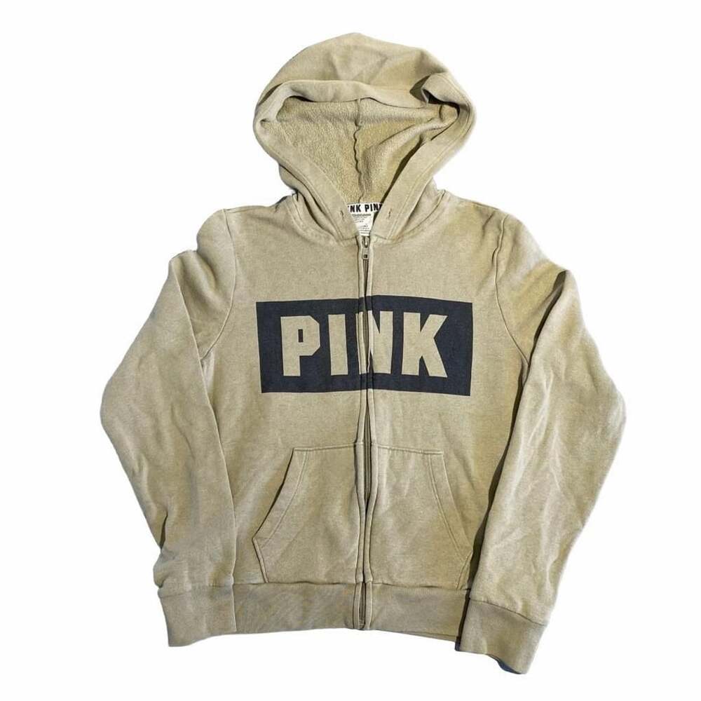 Pink Victoria's Secret Full-Zip Hoodie Size XS Olive Green